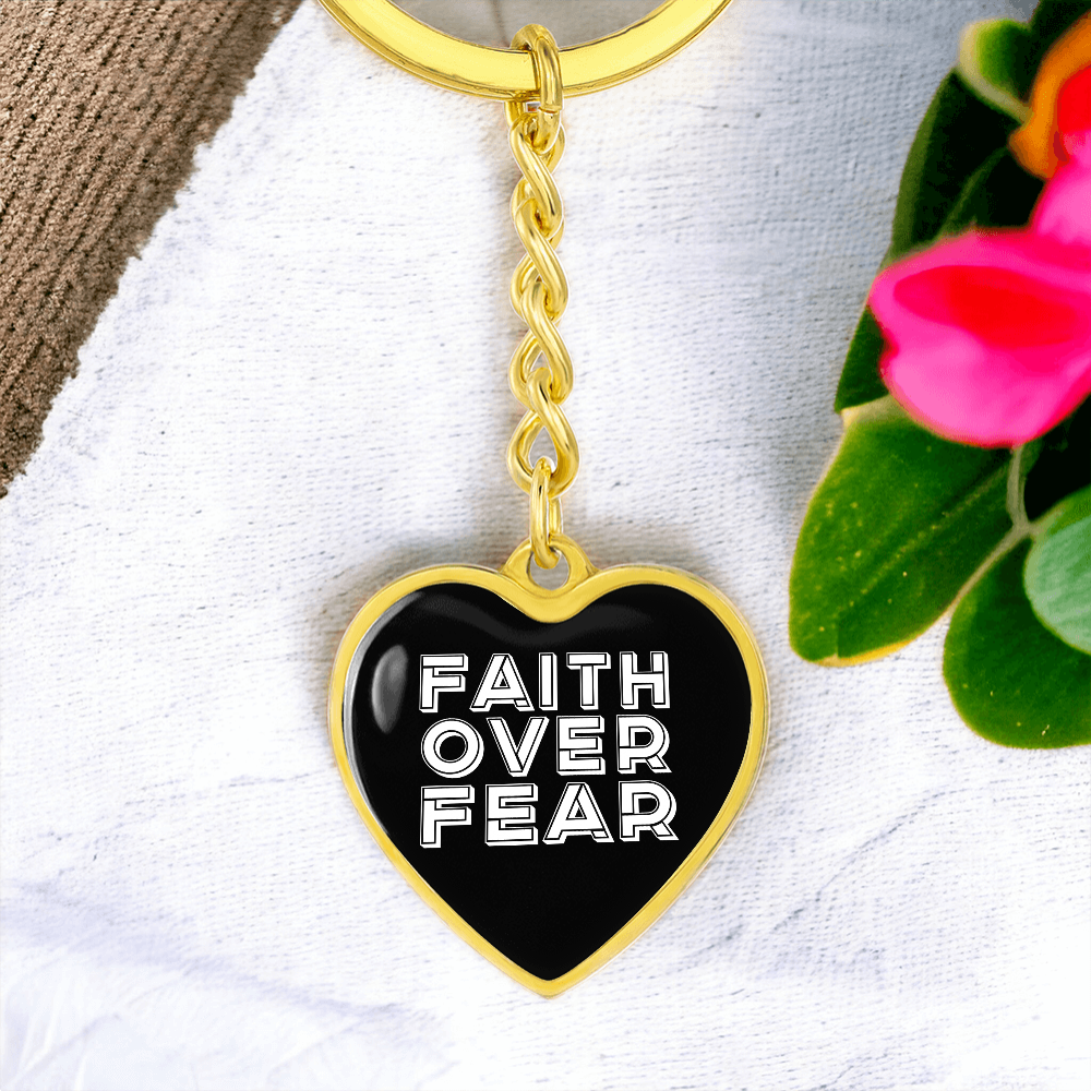 Faith Over Fear (White) – Graphic Heart Keychain – Gift for Her - Gift for Him