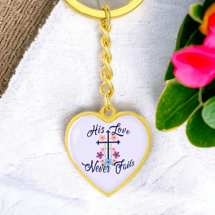His Love Never Fails Heart Keychain – Gift for Her