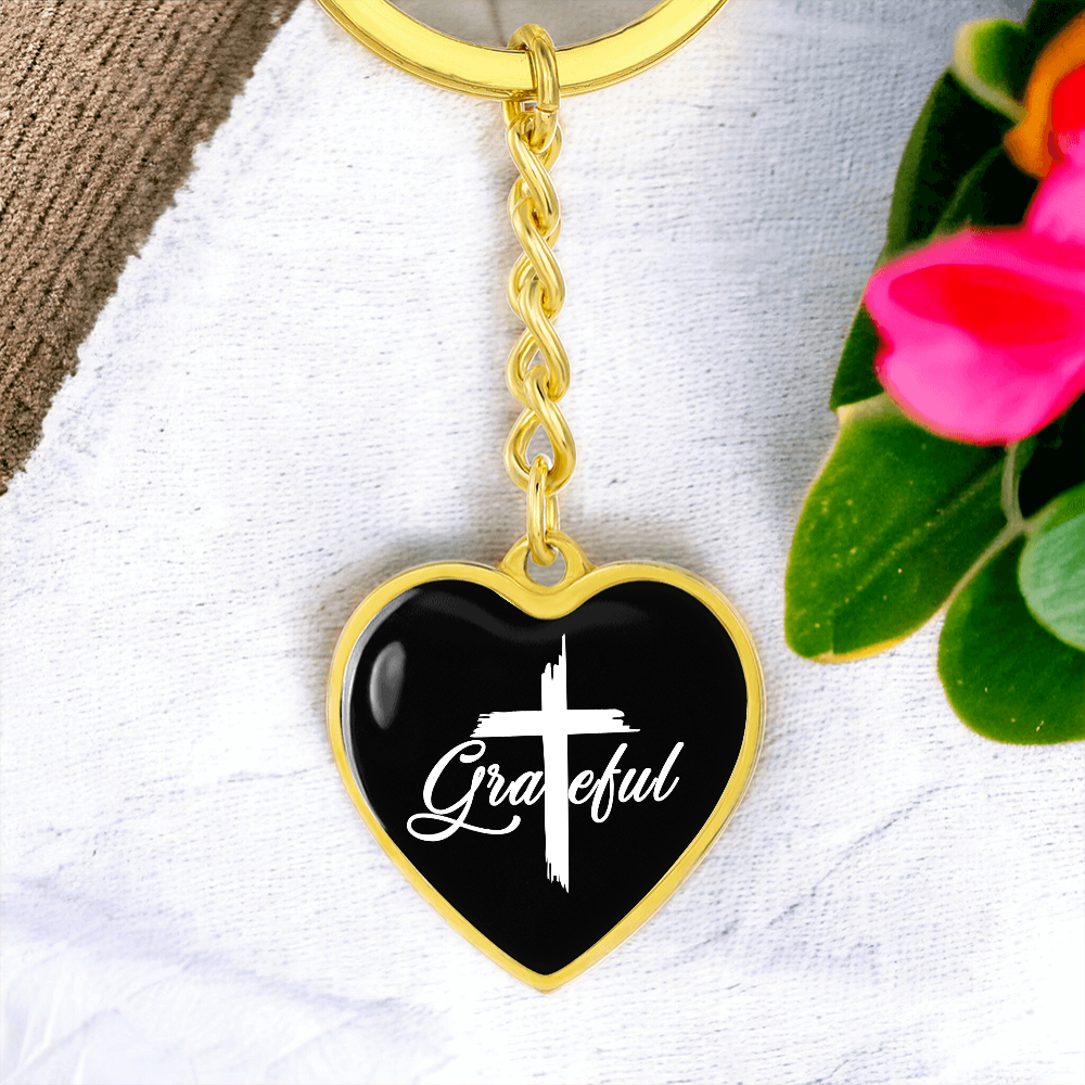 Grateful- Graphic Heart Keychain - Gift for Her - Gift for Him