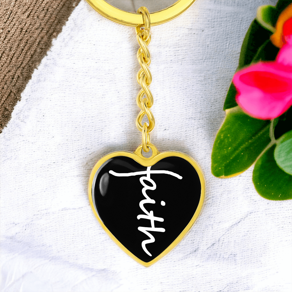 Faith (White) - Graphic Heart Keychain - Gift for Her - Gift for Him