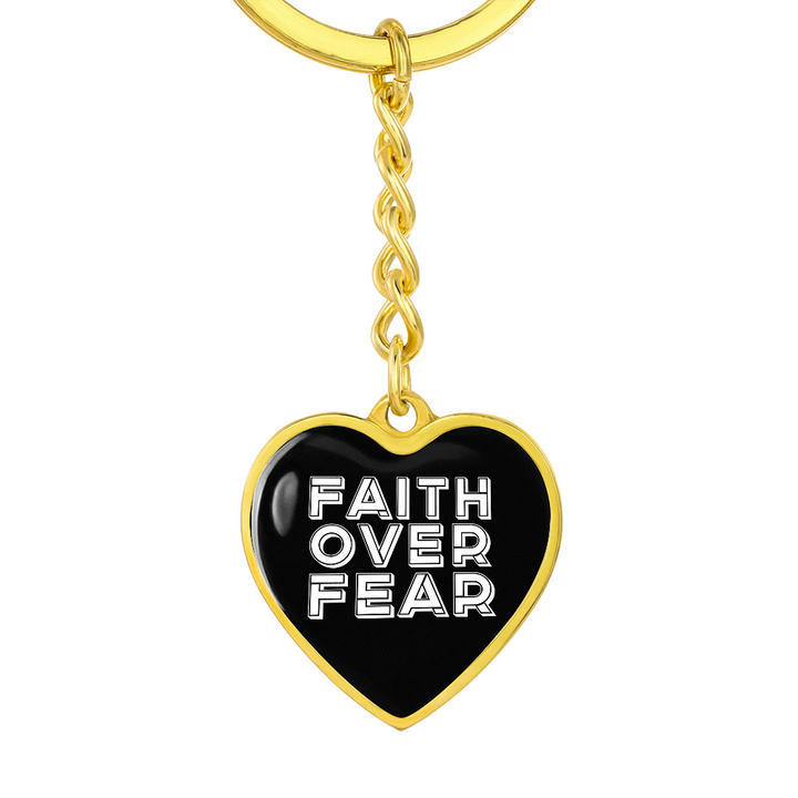 Faith Over Fear (White) – Graphic Heart Keychain – Gift for Her - Gift for Him
