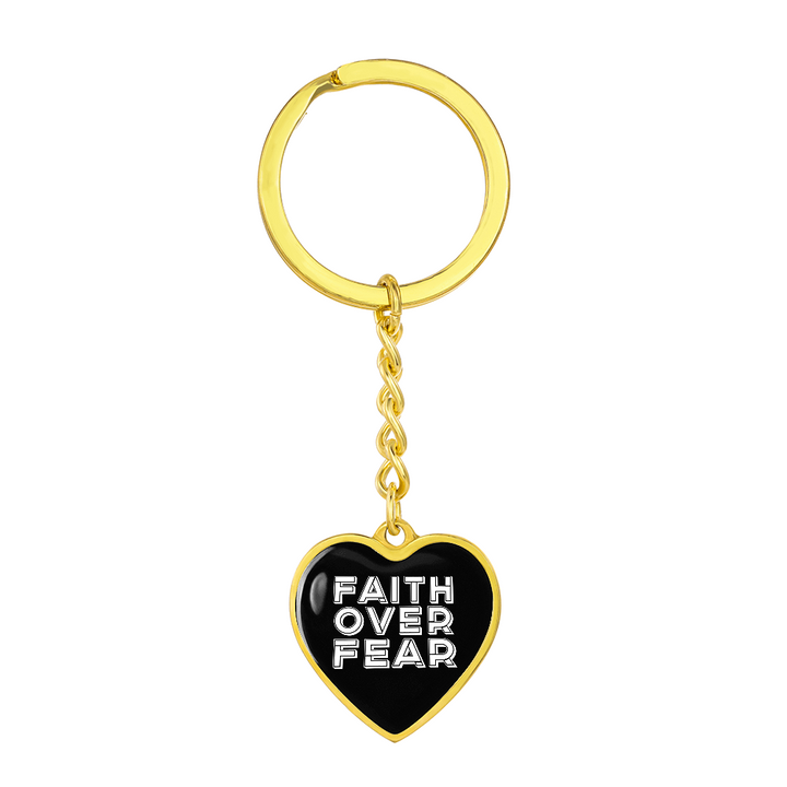 Faith Over Fear (White) – Graphic Heart Keychain – Gift for Her - Gift for Him