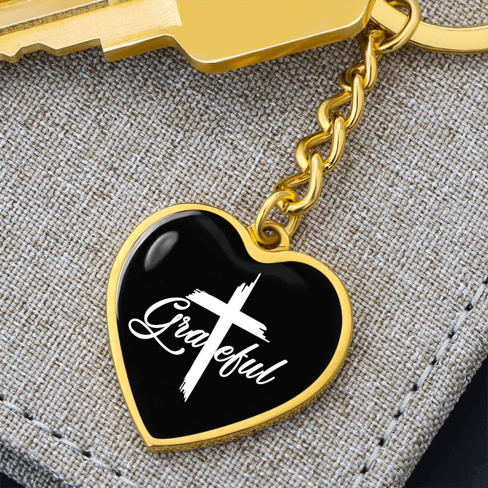 Grateful- Graphic Heart Keychain - Gift for Her - Gift for Him