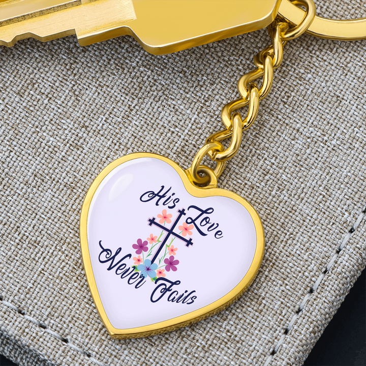 His Love Never Fails Heart Keychain – Gift for Her
