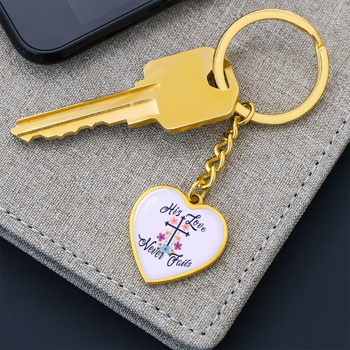 His Love Never Fails Heart Keychain – Gift for Her