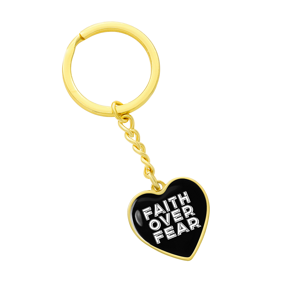 Faith Over Fear (White) – Graphic Heart Keychain – Gift for Her - Gift for Him