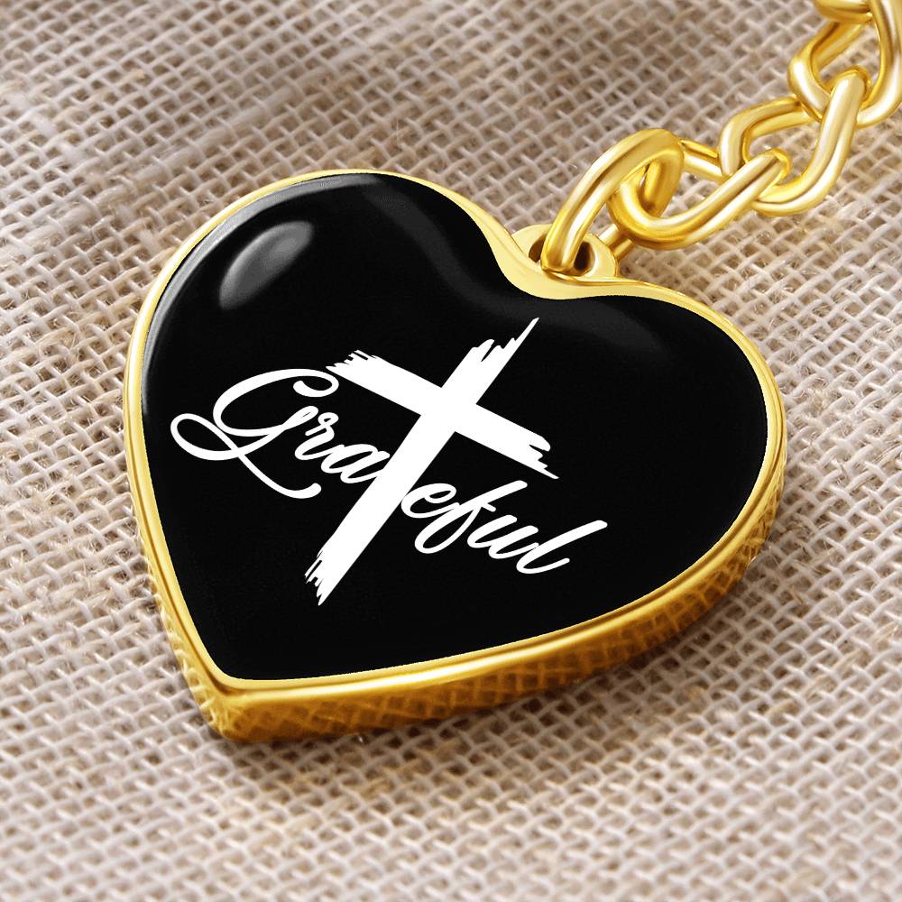 Grateful- Graphic Heart Keychain - Gift for Her - Gift for Him