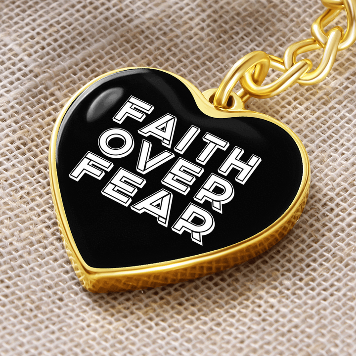Faith Over Fear (White) – Graphic Heart Keychain – Gift for Her - Gift for Him