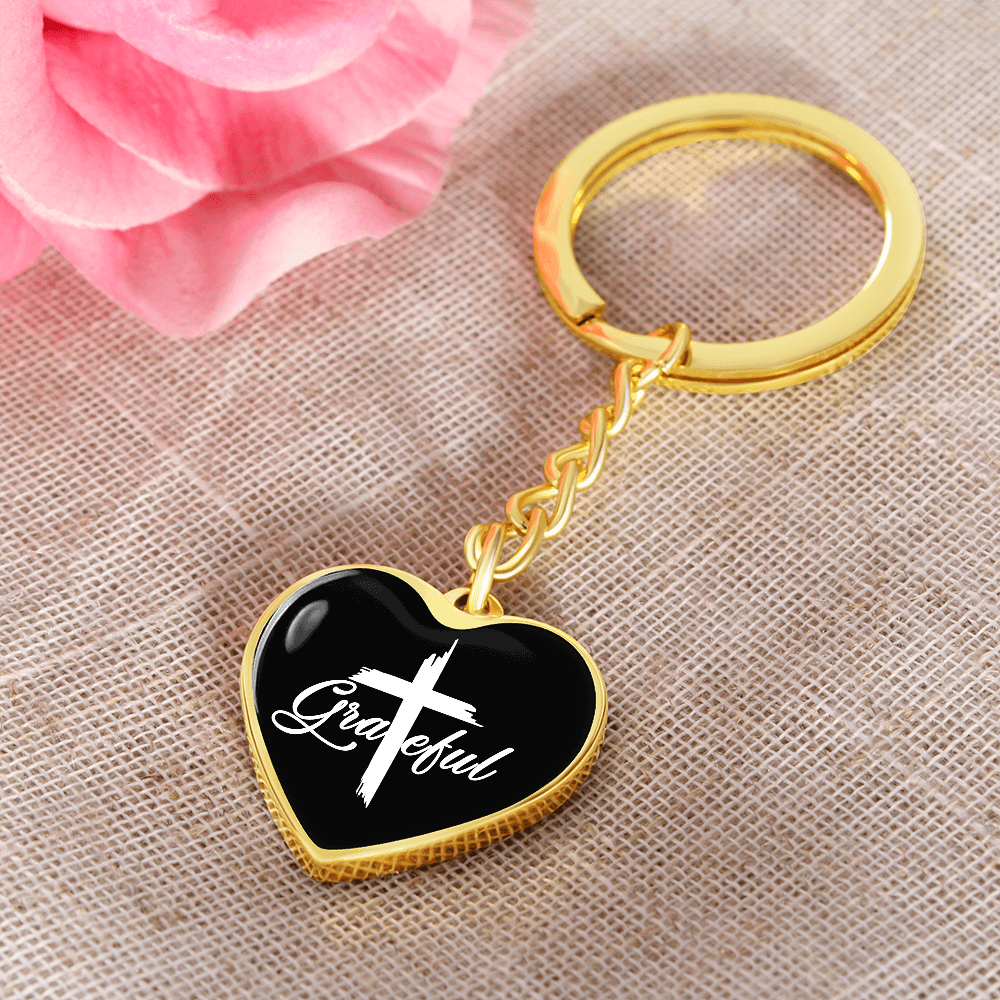 Grateful- Graphic Heart Keychain - Gift for Her - Gift for Him