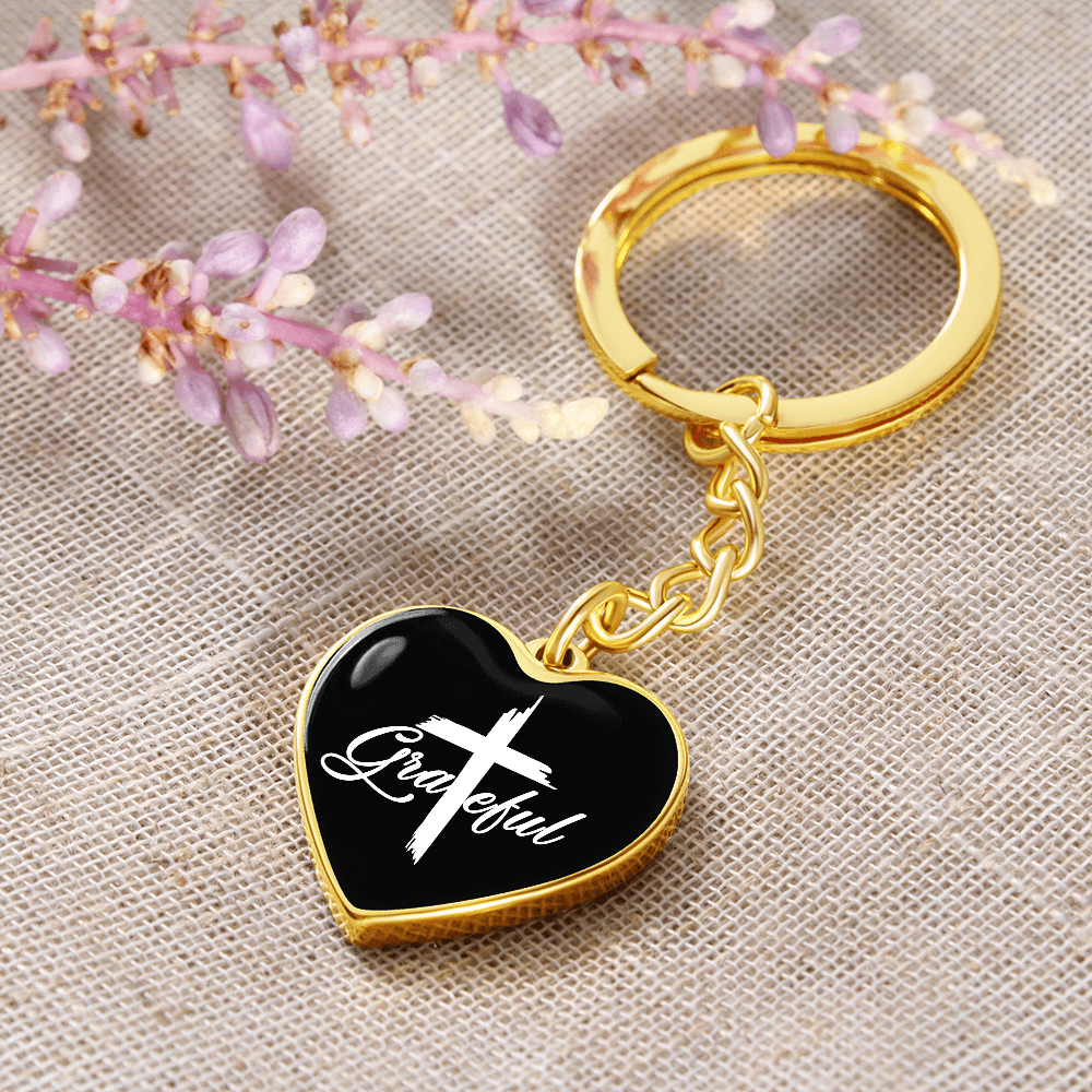 Grateful- Graphic Heart Keychain - Gift for Her - Gift for Him