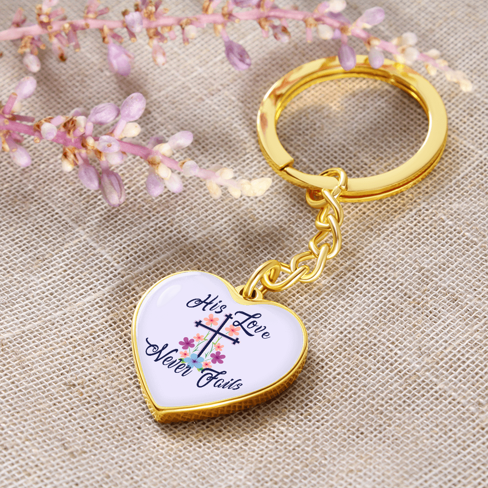 His Love Never Fails - Graphic Heart Keychain - Gift for Her