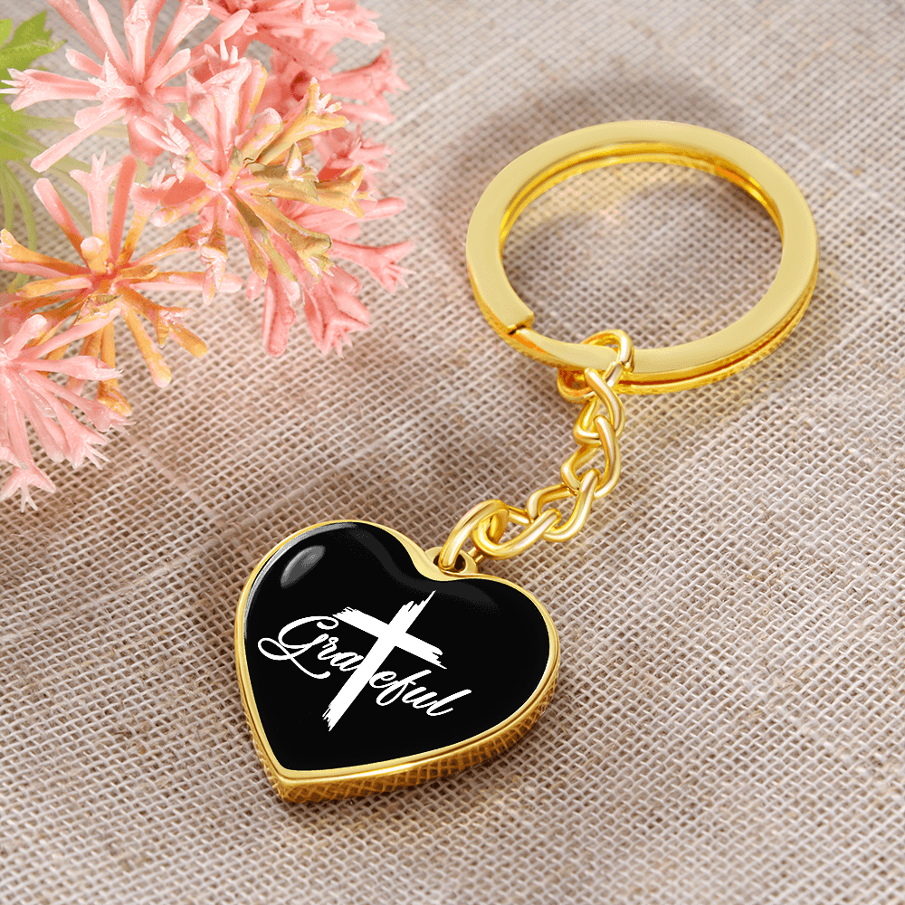 Grateful- Graphic Heart Keychain - Gift for Her - Gift for Him