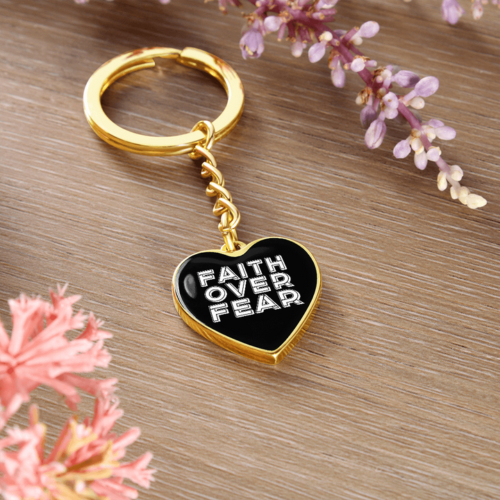 Faith Over Fear (White) – Graphic Heart Keychain – Gift for Her - Gift for Him
