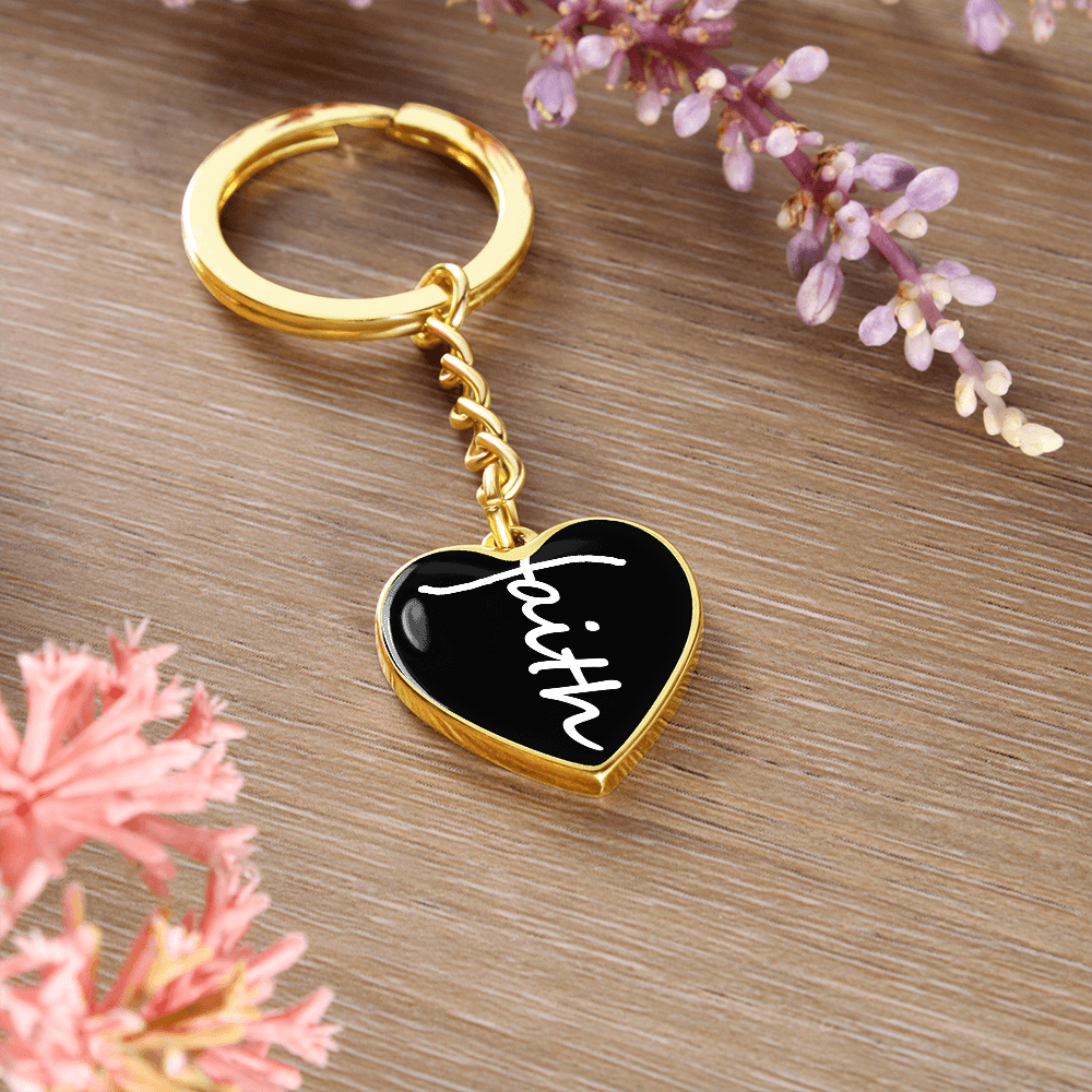 Faith (White) – Graphic Heart Keychain – Gift for Her - Gift for Him