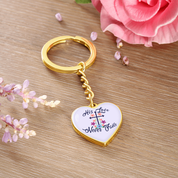 His Love Never Fails Heart Keychain – Gift for Her