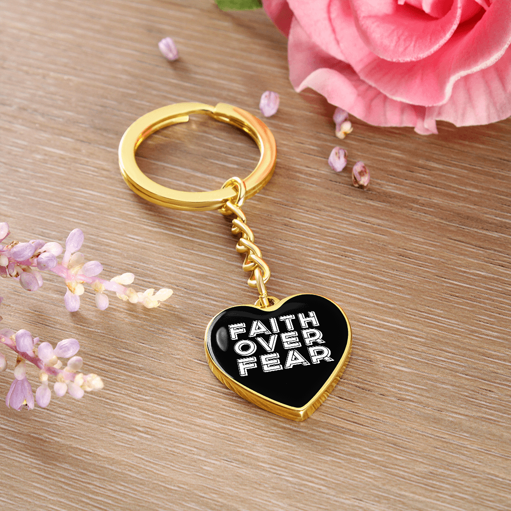 Faith Over Fear (White) – Graphic Heart Keychain – Gift for Her - Gift for Him
