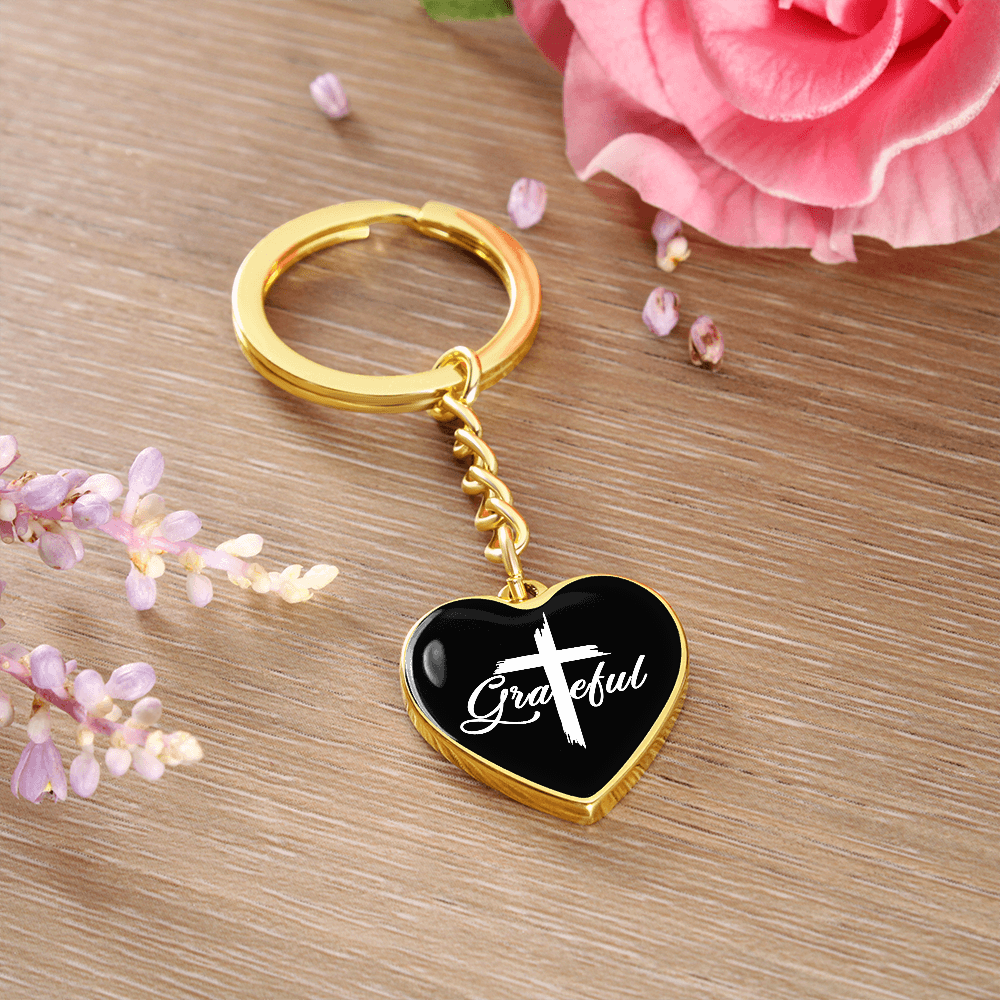 Grateful- Graphic Heart Keychain - Gift for Her - Gift for Him