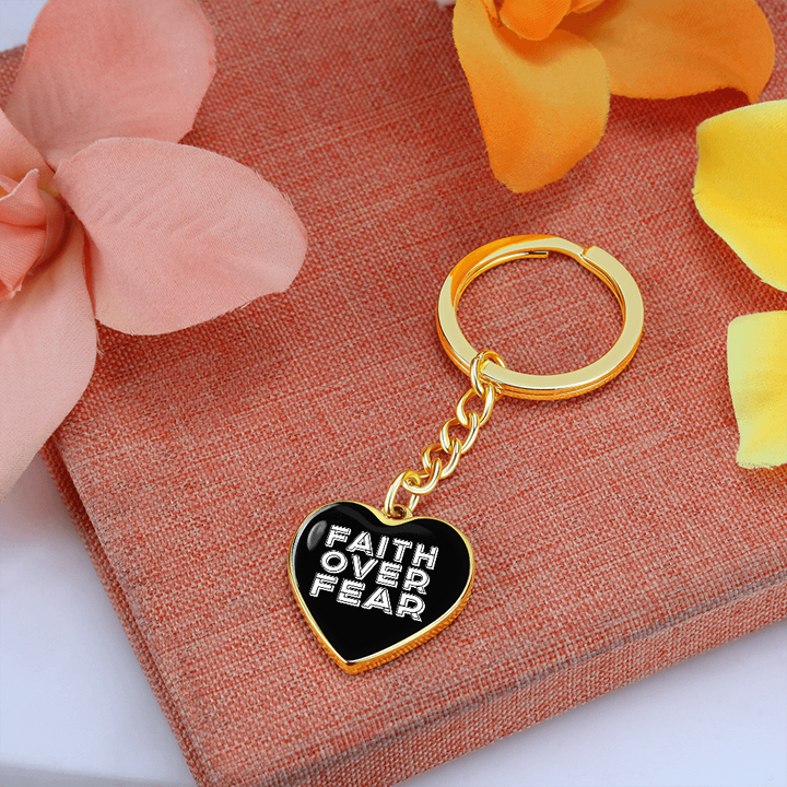 Faith Over Fear (White) – Graphic Heart Keychain – Gift for Her - Gift for Him