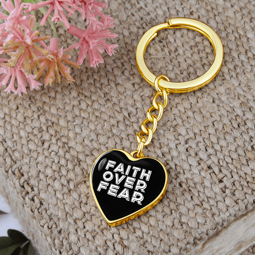 Faith Over Fear (White) – Graphic Heart Keychain – Gift for Her - Gift for Him