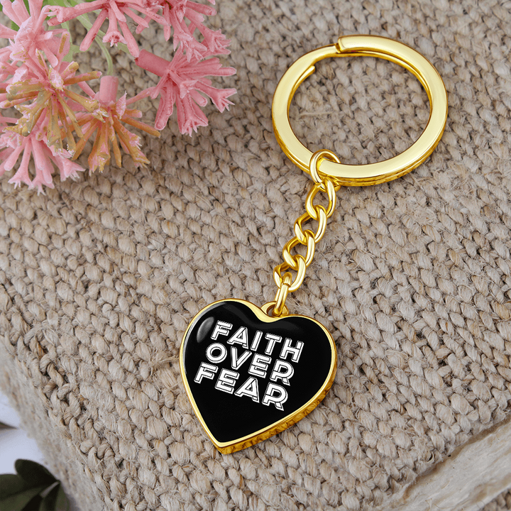 Faith Over Fear (White) – Graphic Heart Keychain – Gift for Her - Gift for Him