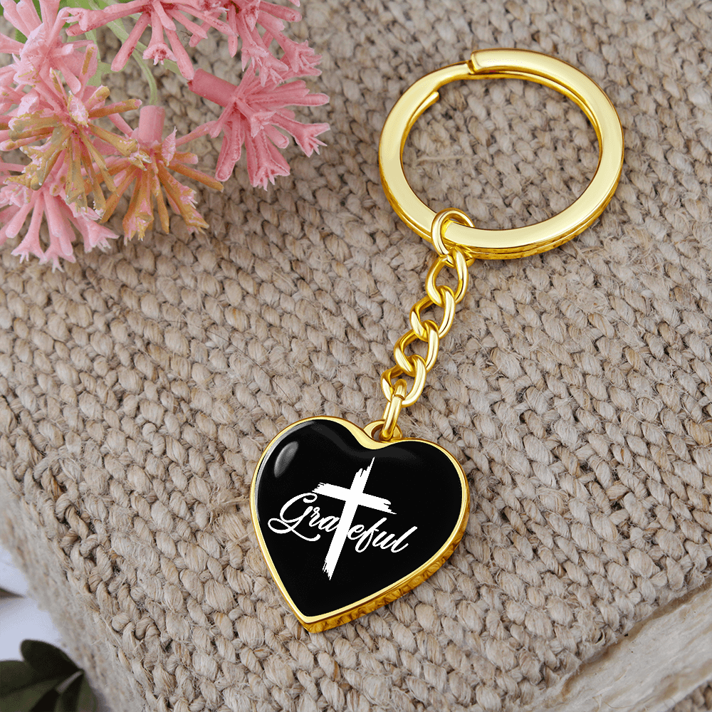 Grateful- Graphic Heart Keychain - Gift for Her - Gift for Him