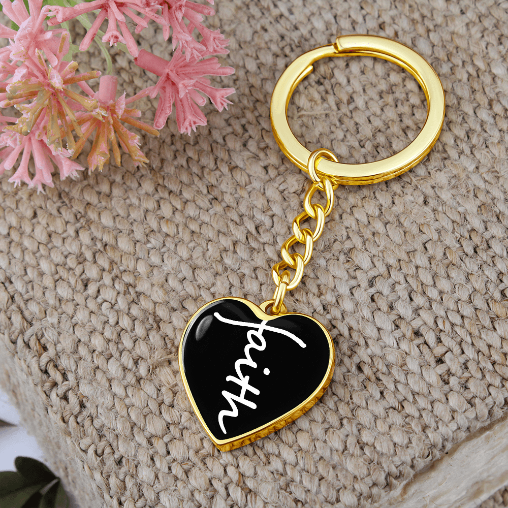 Faith (White) - Graphic Heart Keychain - Gift for Her - Gift for Him