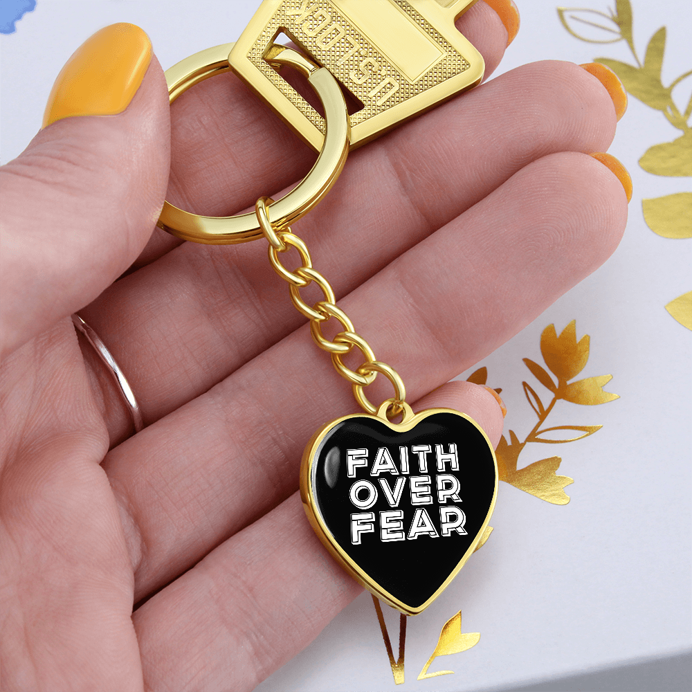 Faith Over Fear (White) – Graphic Heart Keychain – Gift for Her - Gift for Him