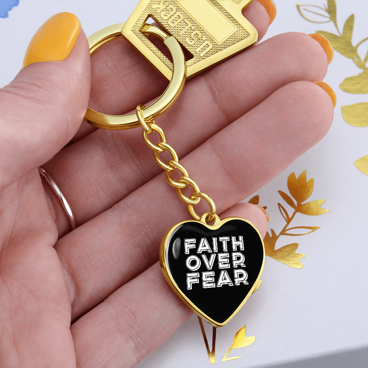 Faith Over Fear (White) – Graphic Heart Keychain – Gift for Her - Gift for Him