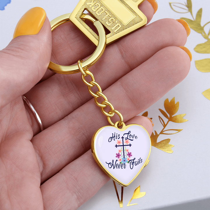 His Love Never Fails Heart Keychain – Gift for Her