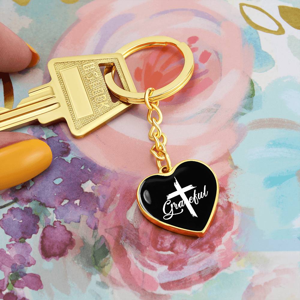 Grateful- Graphic Heart Keychain - Gift for Her - Gift for Him