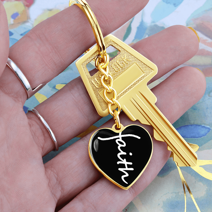 Faith (White) – Graphic Heart Keychain – Gift for Her - Gift for Him