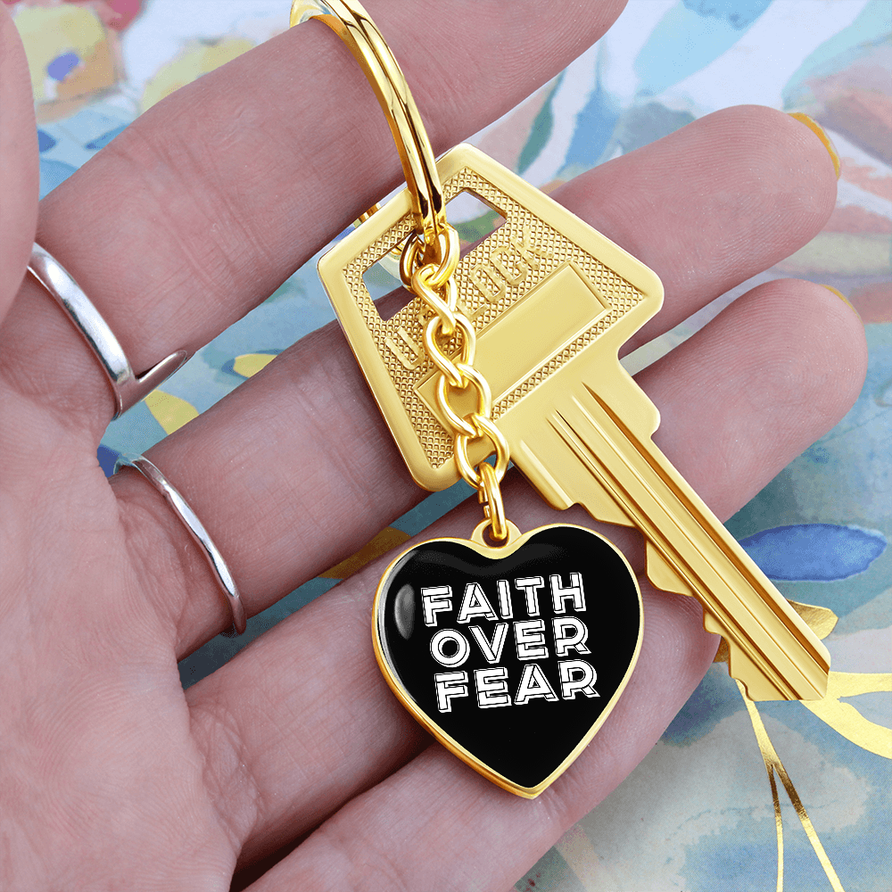 Faith Over Fear (White) – Graphic Heart Keychain – Gift for Her - Gift for Him