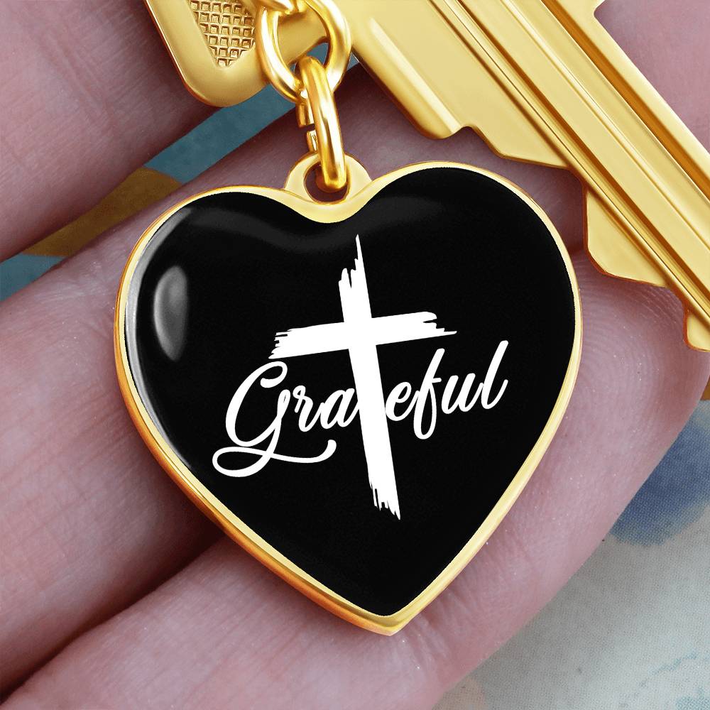 Grateful- Graphic Heart Keychain - Gift for Her - Gift for Him