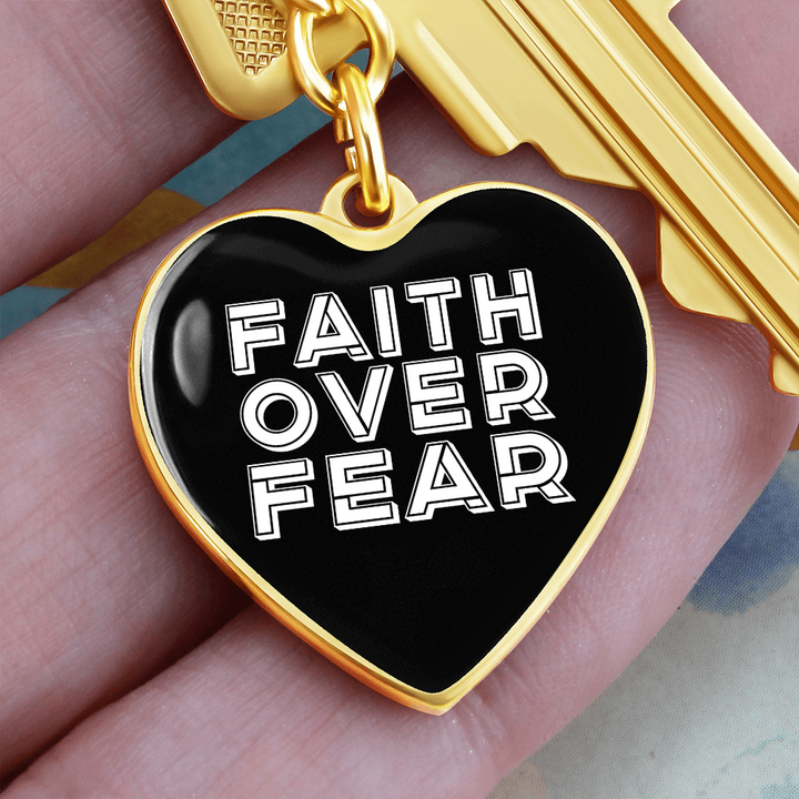 Faith Over Fear (White) – Graphic Heart Keychain – Gift for Her - Gift for Him