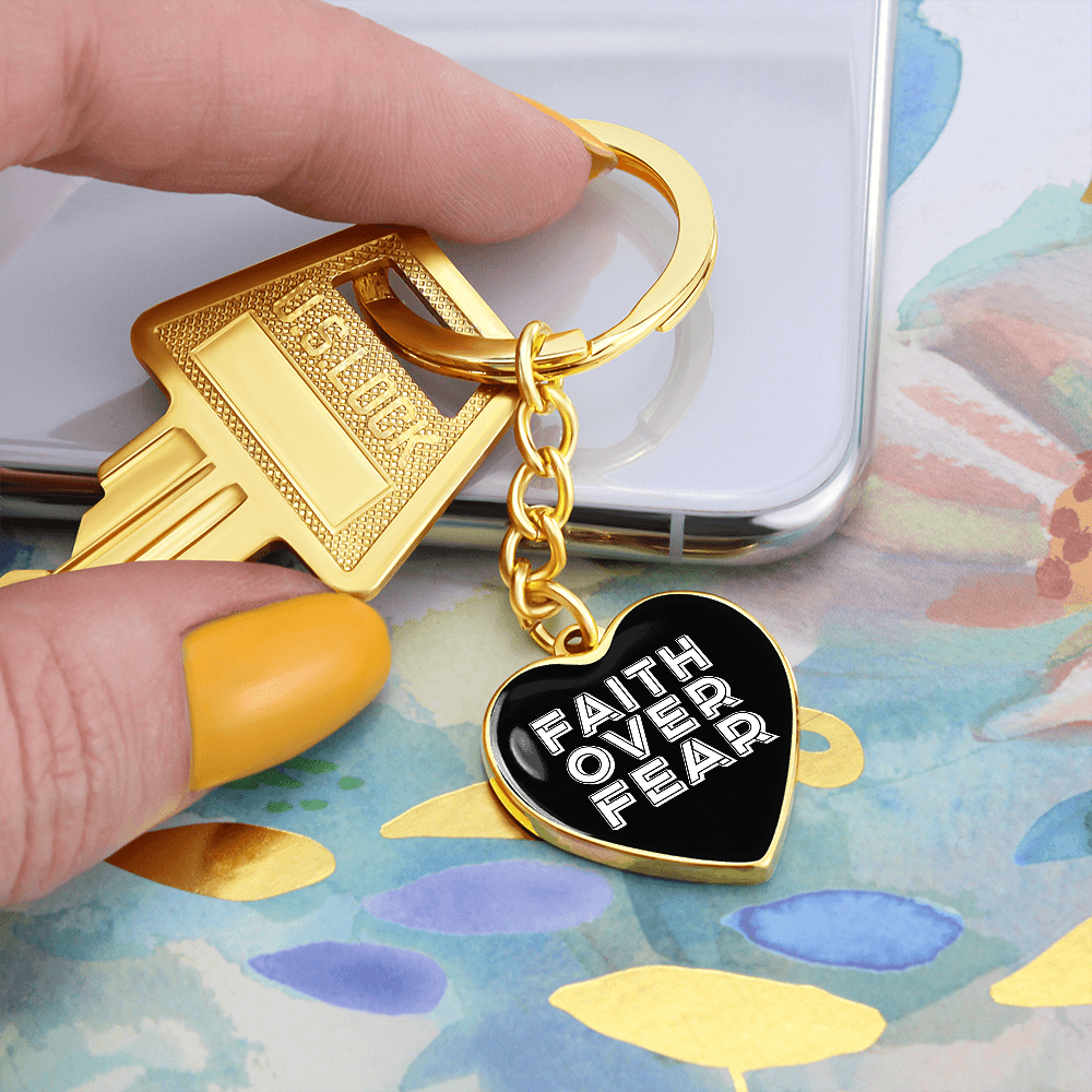 Faith Over Fear (White) – Graphic Heart Keychain – Gift for Her - Gift for Him