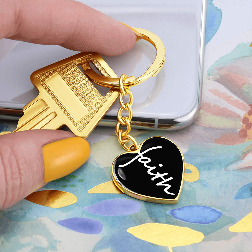 Faith (White) - Graphic Heart Keychain - Gift for Her - Gift for Him