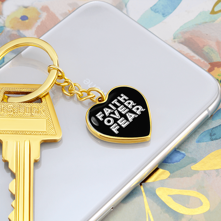 Faith Over Fear (White) – Graphic Heart Keychain – Gift for Her - Gift for Him