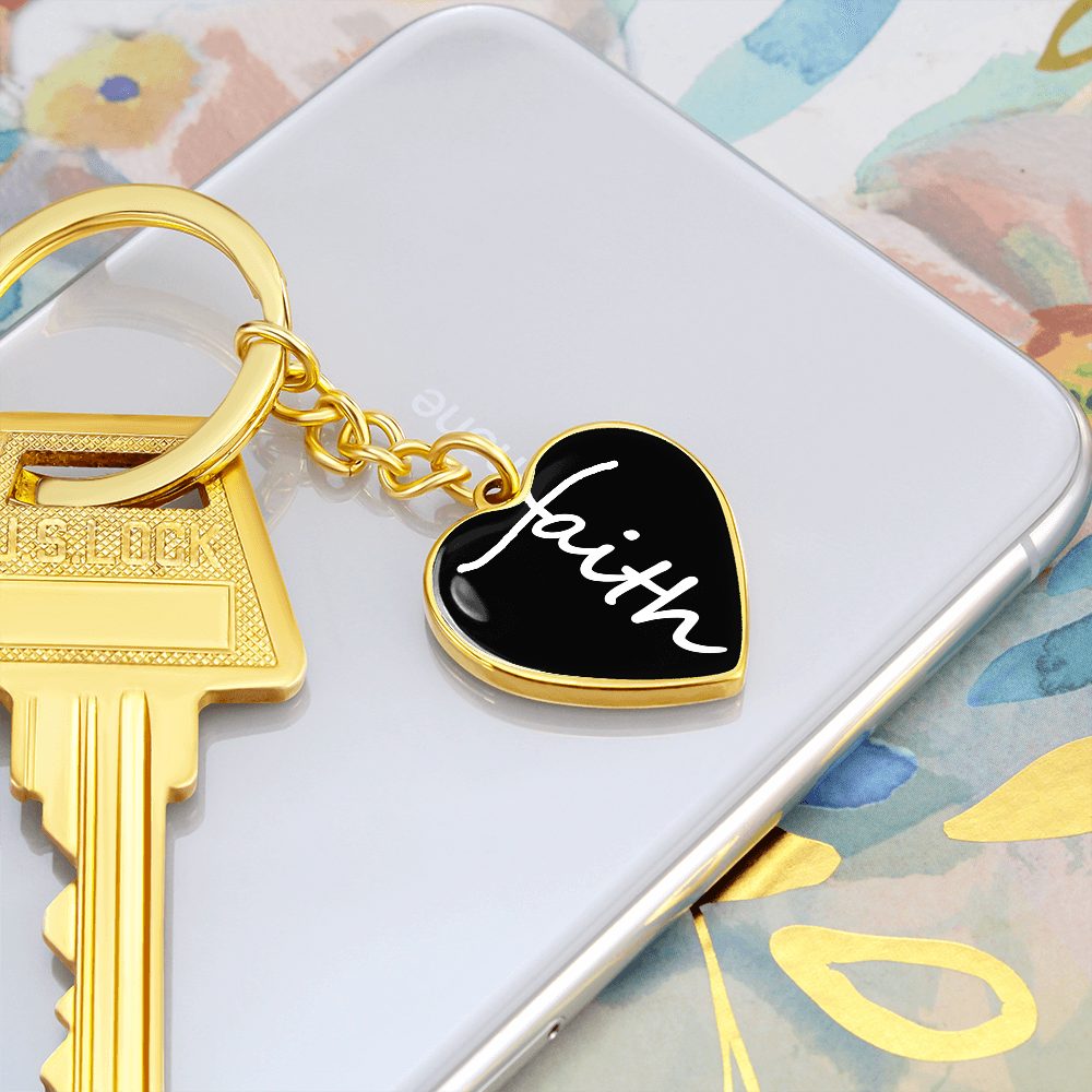 Faith (White) - Graphic Heart Keychain - Gift for Her - Gift for Him