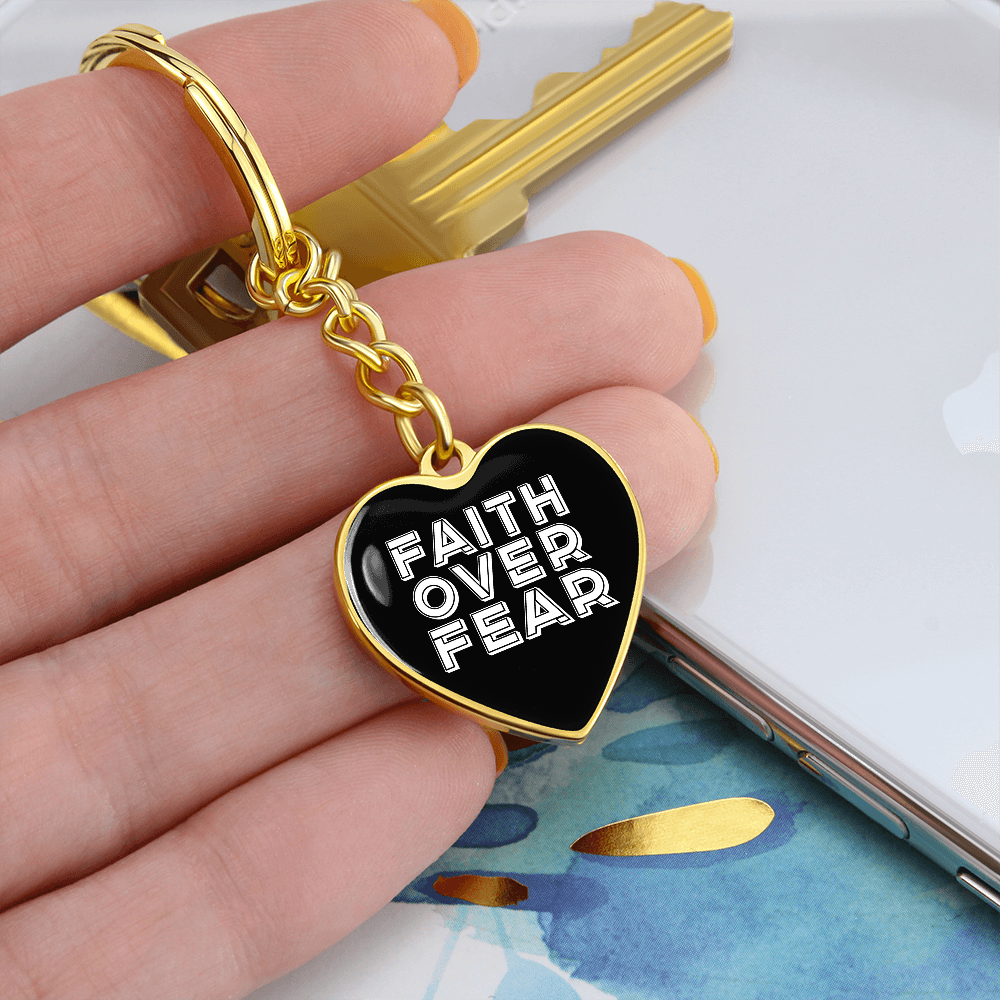Faith Over Fear (White) – Graphic Heart Keychain – Gift for Her - Gift for Him