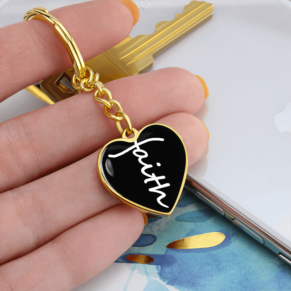 Faith (White) - Graphic Heart Keychain - Gift for Her - Gift for Him