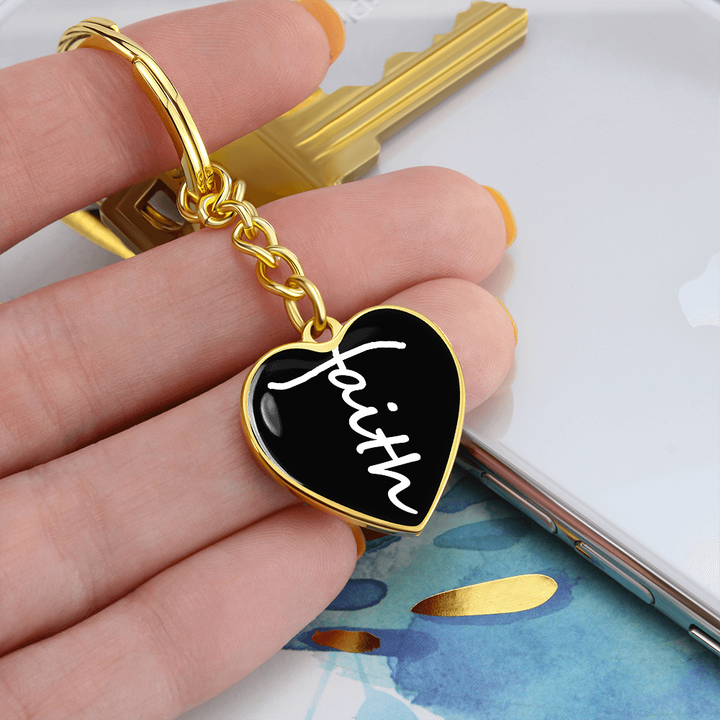 Faith (White) – Graphic Heart Keychain – Gift for Her - Gift for Him