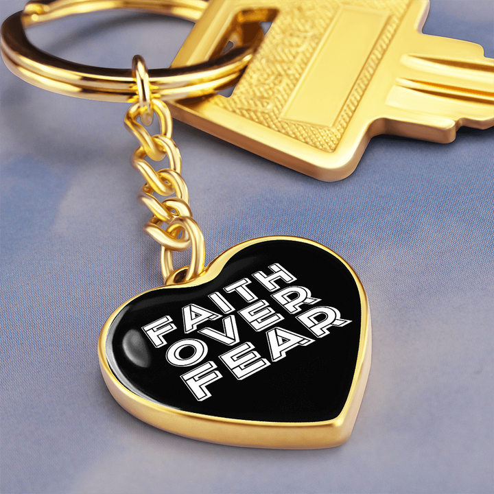 Faith Over Fear (White) – Graphic Heart Keychain – Gift for Her - Gift for Him