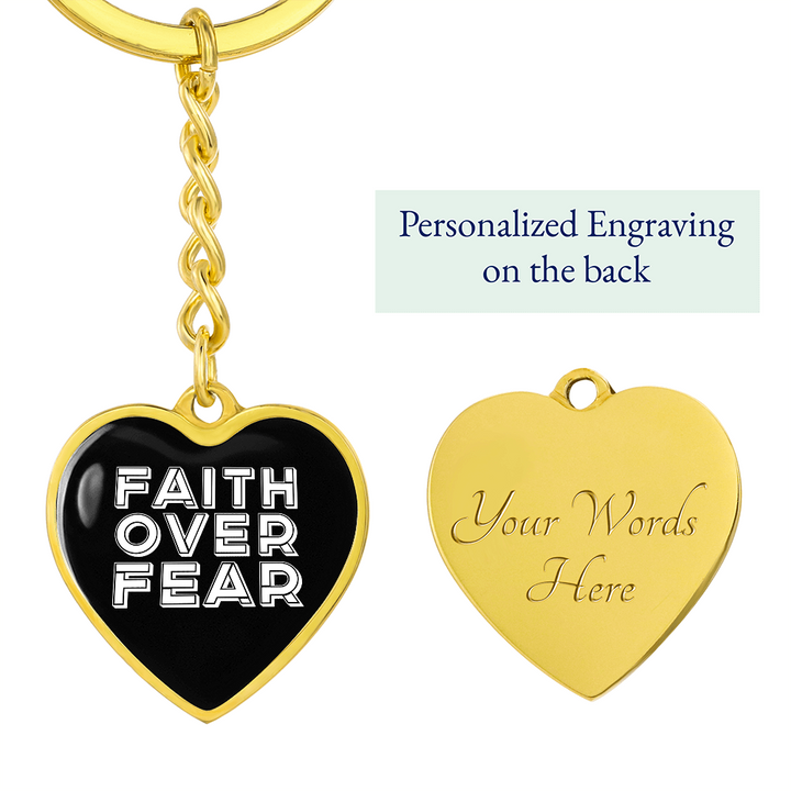 Faith Over Fear (White) – Graphic Heart Keychain – Gift for Her - Gift for Him