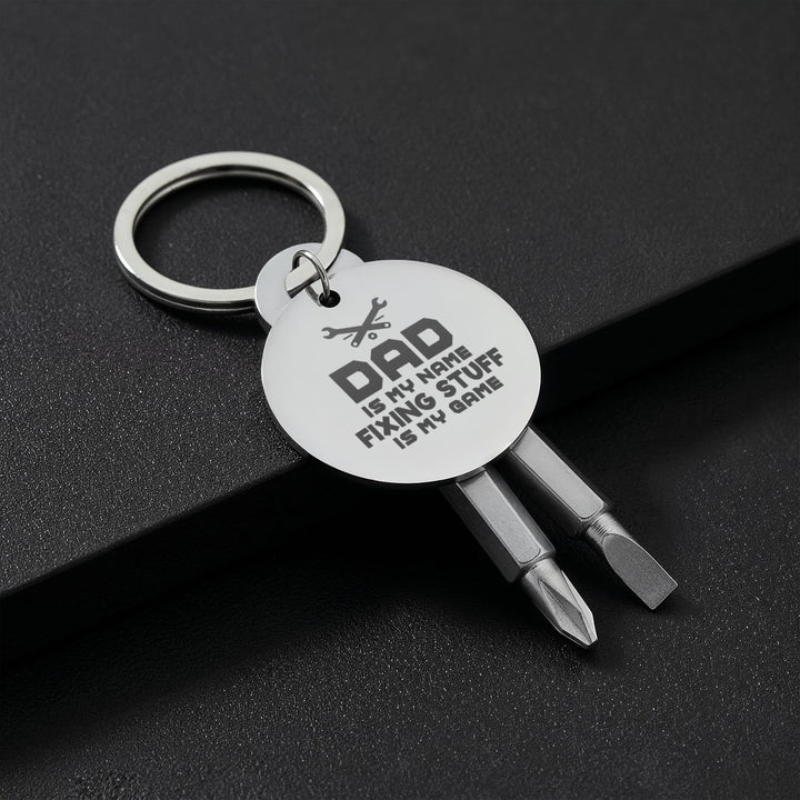 Dad Is My Name, Fixing Stuff Is My Game Screwdriver Keychain – Gift for Dad