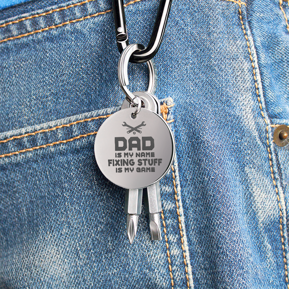 Dad Is My Name, Fixing Stuff Is My Game Screwdriver Keychain – Gift for Dad