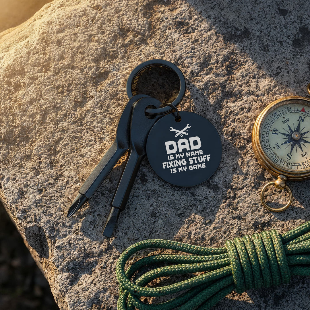 Dad Is My Name, Fixing Stuff Is My Game Screwdriver Keychain – Gift for Dad