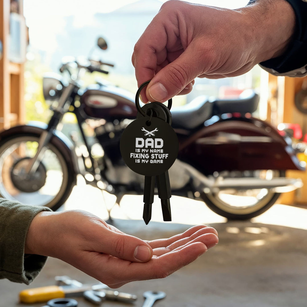 Dad Is My Name, Fixing Stuff Is My Game Screwdriver Keychain – Gift for Dad