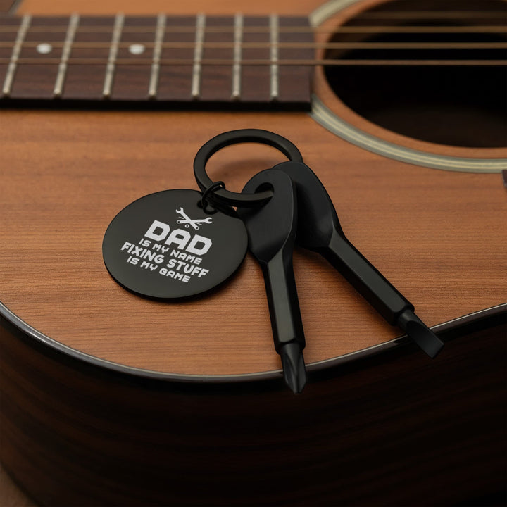 Dad Is My Name, Fixing Stuff Is My Game Screwdriver Keychain – Gift for Dad