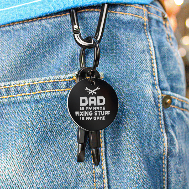 Dad Is My Name, Fixing Stuff Is My Game Screwdriver Keychain – Gift for Dad