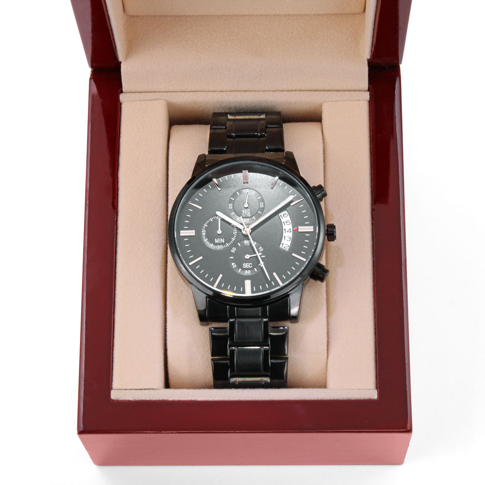 Dad, No Matter How Much Time Passes, You Will Always Be My Hero Black Chronograph Watch – Gift for Dad